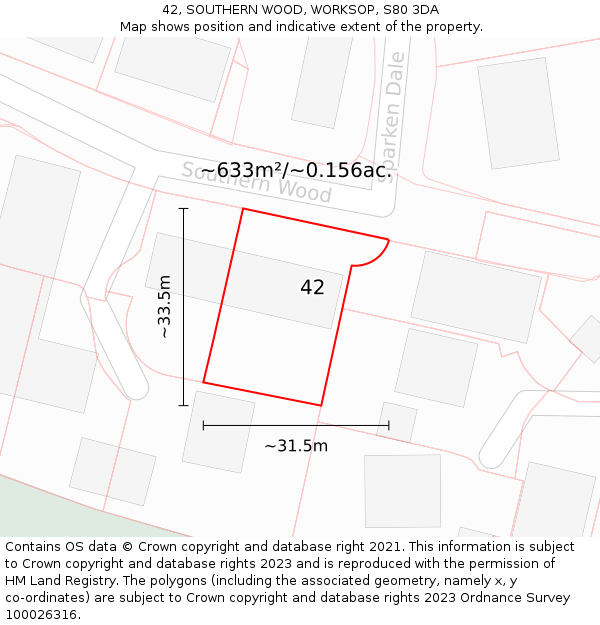 42, SOUTHERN WOOD, WORKSOP, S80 3DA: Plot and title map