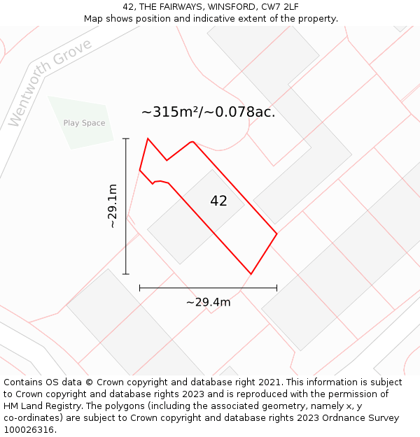 42, THE FAIRWAYS, WINSFORD, CW7 2LF: Plot and title map