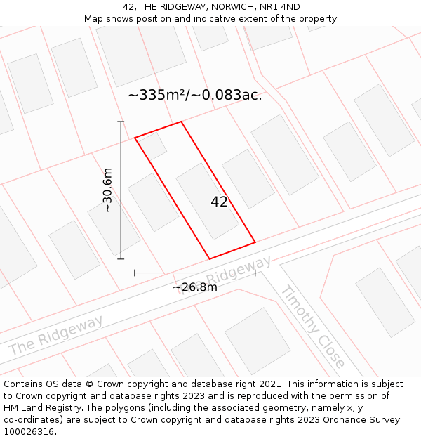 42, THE RIDGEWAY, NORWICH, NR1 4ND: Plot and title map