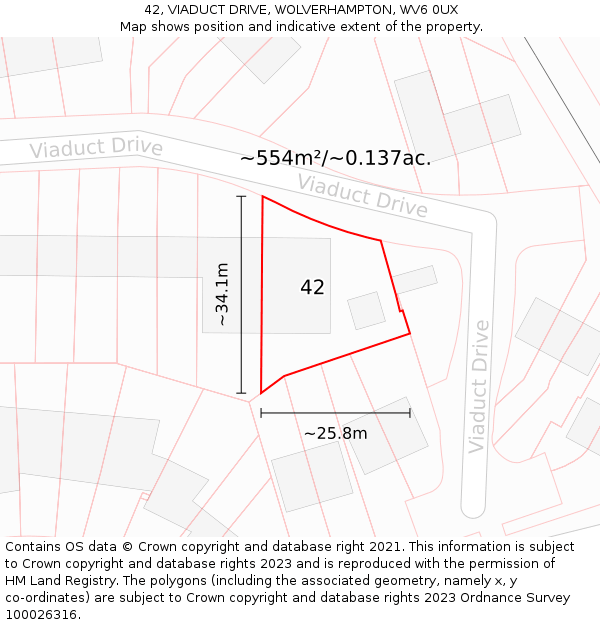 42, VIADUCT DRIVE, WOLVERHAMPTON, WV6 0UX: Plot and title map