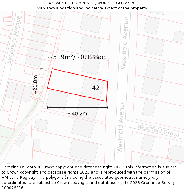 42, WESTFIELD AVENUE, WOKING, GU22 9PG: Plot and title map