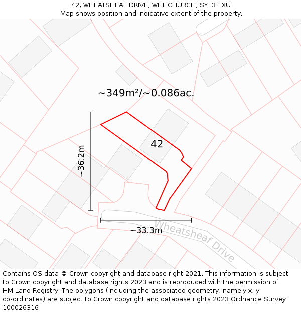 42, WHEATSHEAF DRIVE, WHITCHURCH, SY13 1XU: Plot and title map