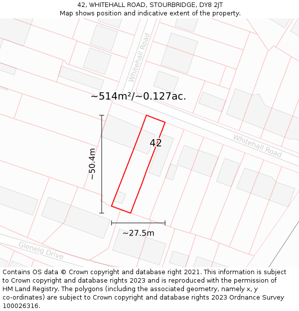 42, WHITEHALL ROAD, STOURBRIDGE, DY8 2JT: Plot and title map