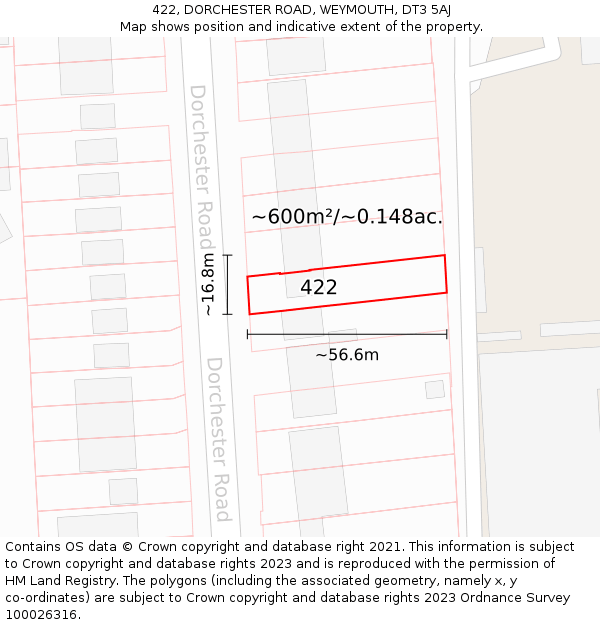 422, DORCHESTER ROAD, WEYMOUTH, DT3 5AJ: Plot and title map