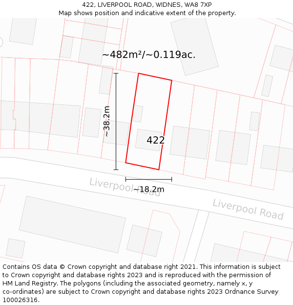 422, LIVERPOOL ROAD, WIDNES, WA8 7XP: Plot and title map