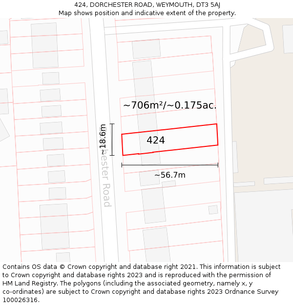 424, DORCHESTER ROAD, WEYMOUTH, DT3 5AJ: Plot and title map