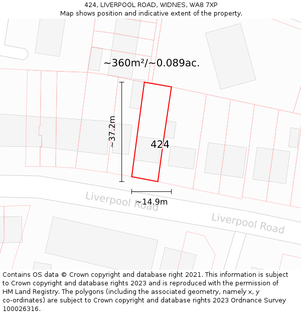 424, LIVERPOOL ROAD, WIDNES, WA8 7XP: Plot and title map