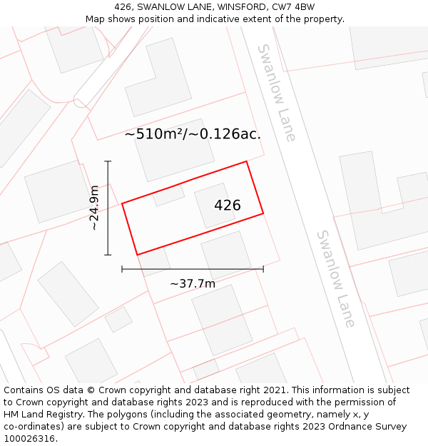 426, SWANLOW LANE, WINSFORD, CW7 4BW: Plot and title map