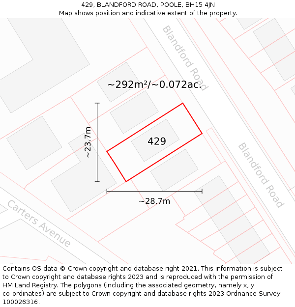 429, BLANDFORD ROAD, POOLE, BH15 4JN: Plot and title map