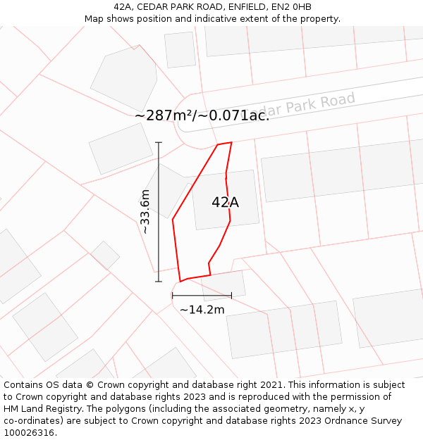 42A, CEDAR PARK ROAD, ENFIELD, EN2 0HB: Plot and title map