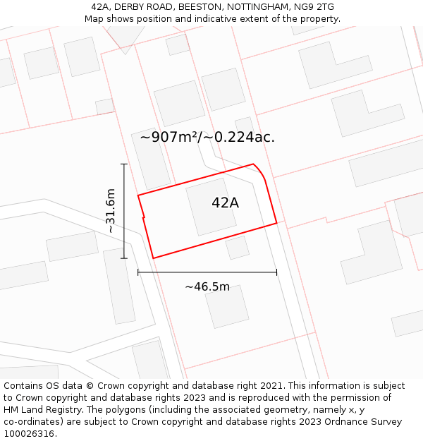 42A, DERBY ROAD, BEESTON, NOTTINGHAM, NG9 2TG: Plot and title map