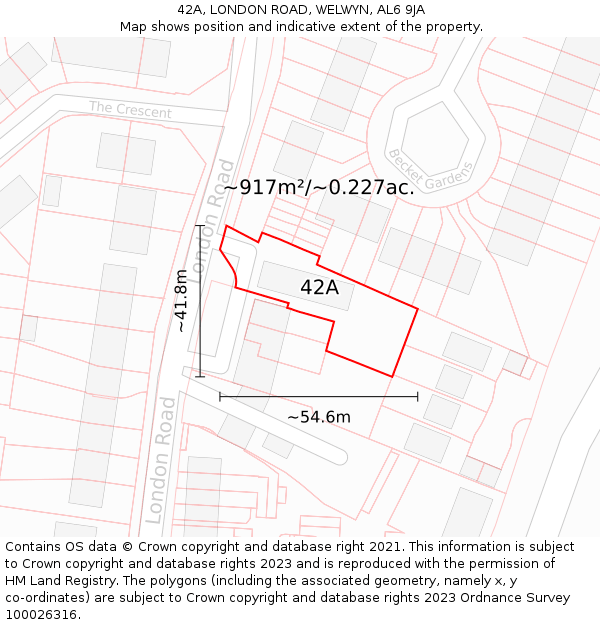 42A, LONDON ROAD, WELWYN, AL6 9JA: Plot and title map