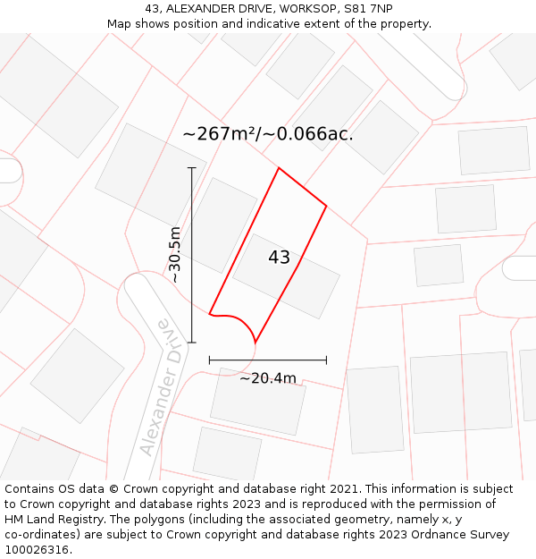 43, ALEXANDER DRIVE, WORKSOP, S81 7NP: Plot and title map