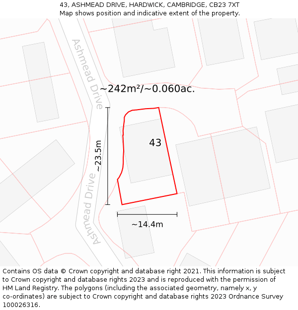 43, ASHMEAD DRIVE, HARDWICK, CAMBRIDGE, CB23 7XT: Plot and title map