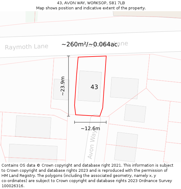 43, AVON WAY, WORKSOP, S81 7LB: Plot and title map