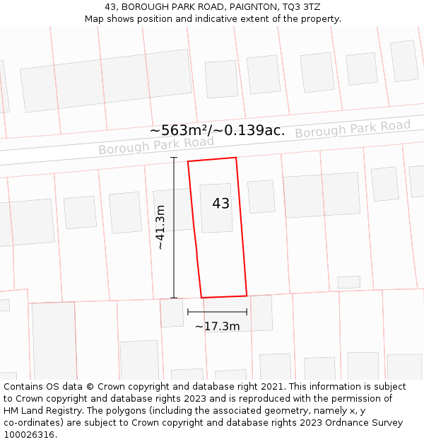 43, BOROUGH PARK ROAD, PAIGNTON, TQ3 3TZ: Plot and title map