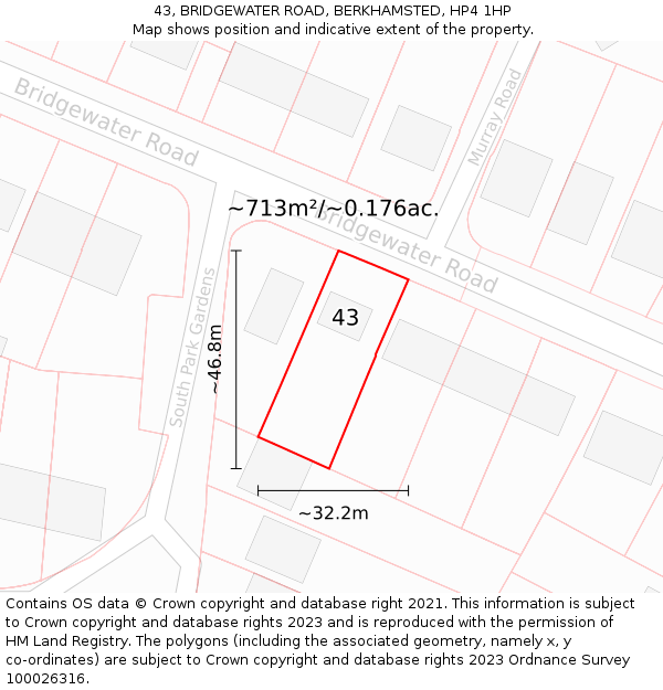 43, BRIDGEWATER ROAD, BERKHAMSTED, HP4 1HP: Plot and title map