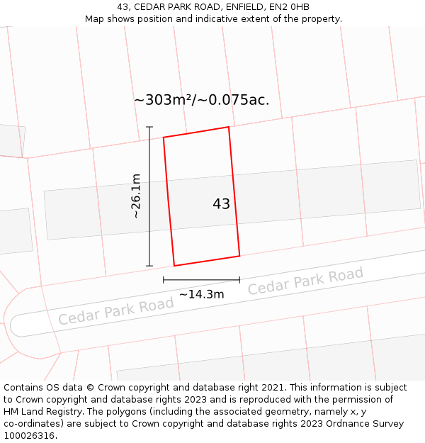 43, CEDAR PARK ROAD, ENFIELD, EN2 0HB: Plot and title map