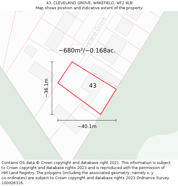 43, CLEVELAND GROVE, WAKEFIELD, WF2 8LB: Plot and title map