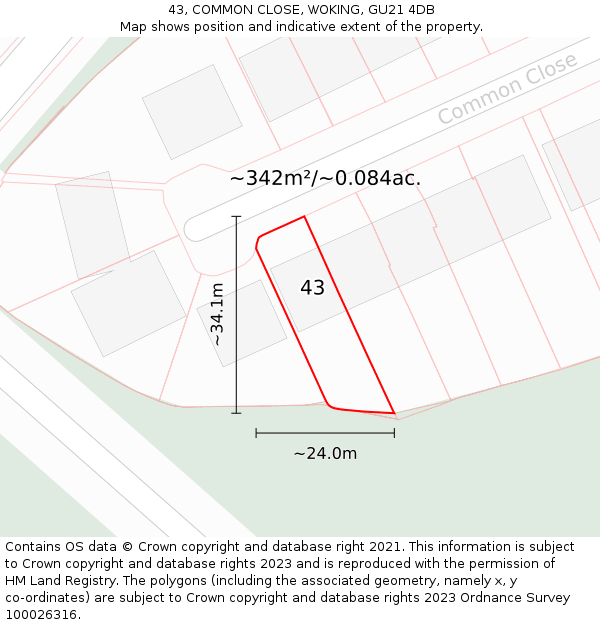 43, COMMON CLOSE, WOKING, GU21 4DB: Plot and title map