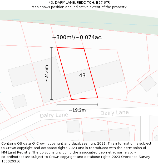 43, DAIRY LANE, REDDITCH, B97 6TR: Plot and title map