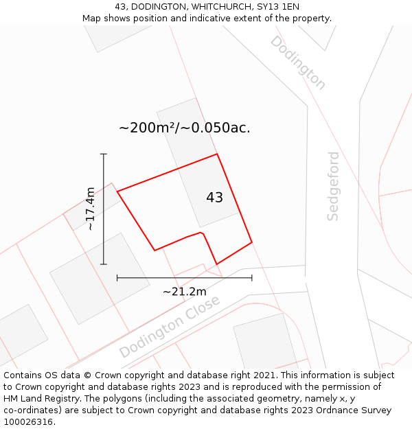 43, DODINGTON, WHITCHURCH, SY13 1EN: Plot and title map