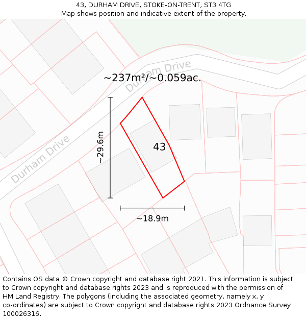 43, DURHAM DRIVE, STOKE-ON-TRENT, ST3 4TG: Plot and title map