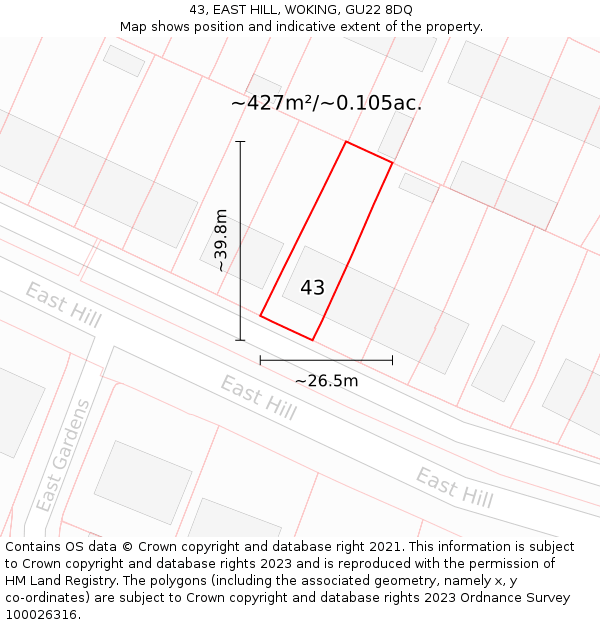 43, EAST HILL, WOKING, GU22 8DQ: Plot and title map