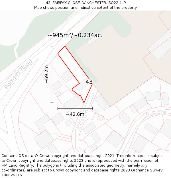 43, FAIRFAX CLOSE, WINCHESTER, SO22 4LP: Plot and title map