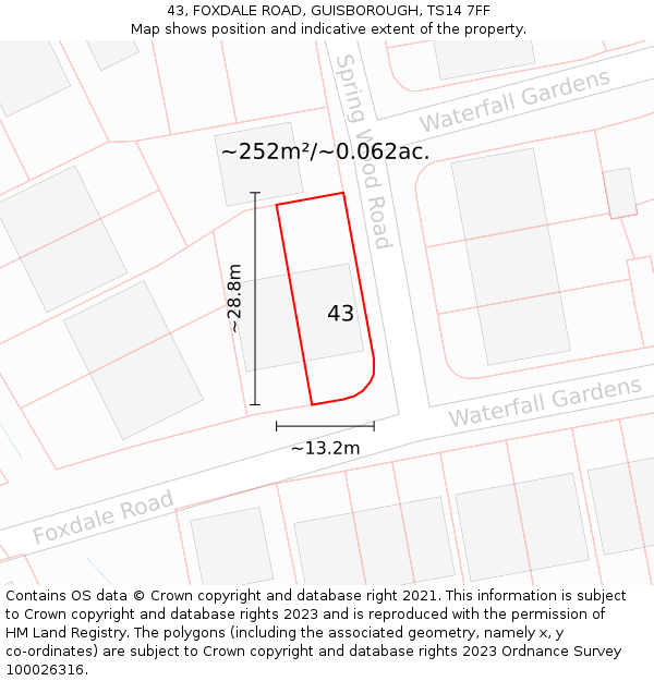 43, FOXDALE ROAD, GUISBOROUGH, TS14 7FF: Plot and title map