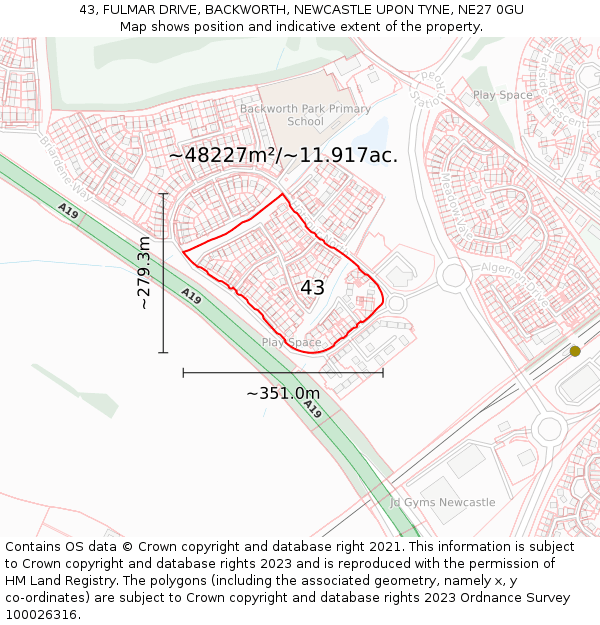 43, FULMAR DRIVE, BACKWORTH, NEWCASTLE UPON TYNE, NE27 0GU: Plot and title map