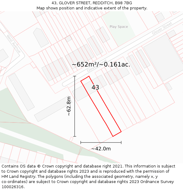 43, GLOVER STREET, REDDITCH, B98 7BG: Plot and title map