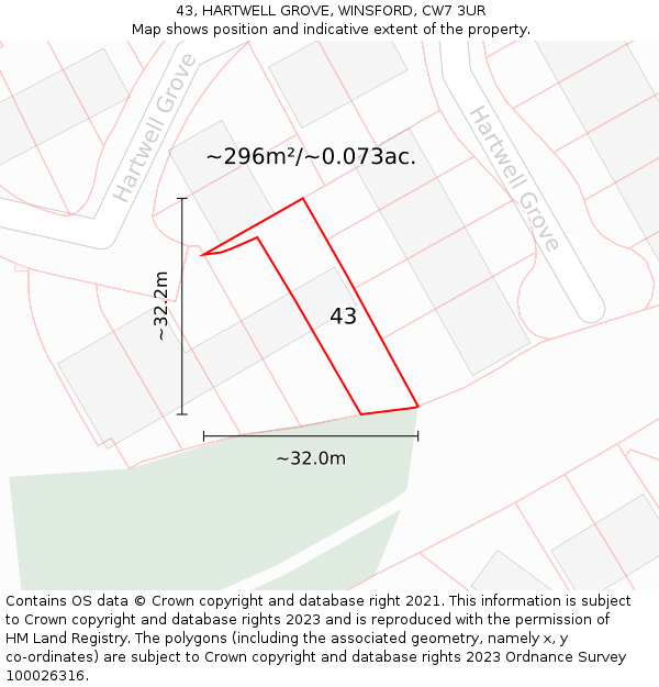 43, HARTWELL GROVE, WINSFORD, CW7 3UR: Plot and title map