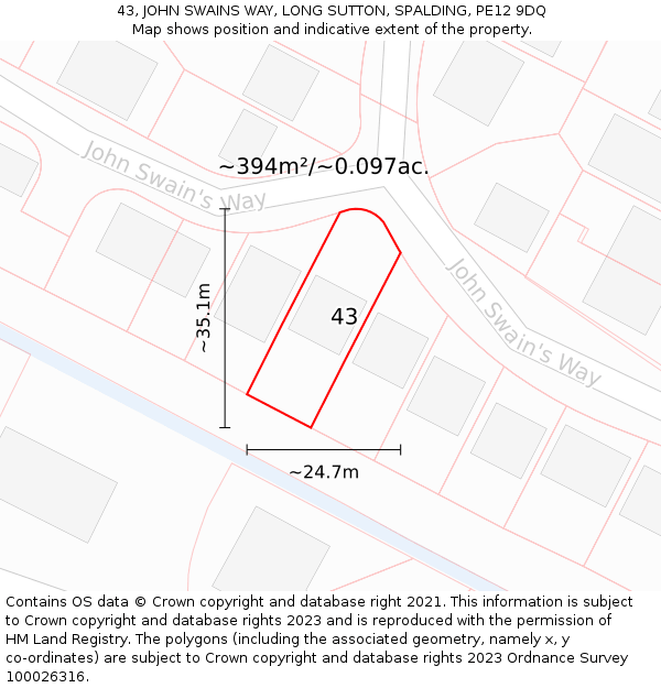 43, JOHN SWAINS WAY, LONG SUTTON, SPALDING, PE12 9DQ: Plot and title map