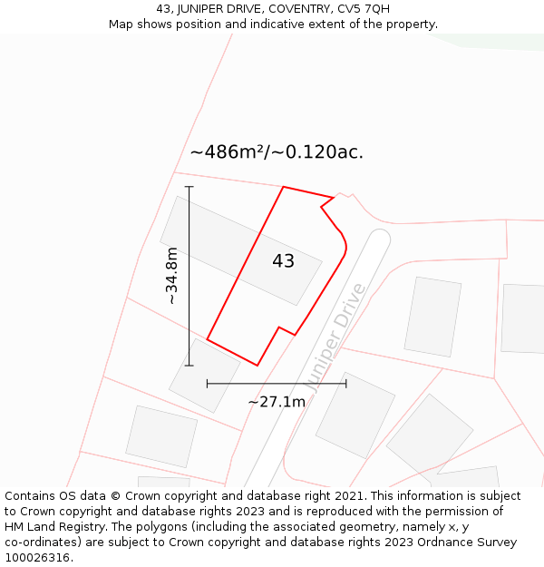 43, JUNIPER DRIVE, COVENTRY, CV5 7QH: Plot and title map