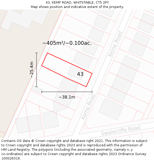 43, KEMP ROAD, WHITSTABLE, CT5 2PY: Plot and title map