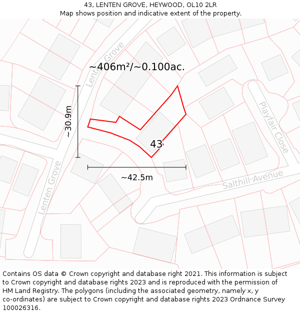 43, LENTEN GROVE, HEYWOOD, OL10 2LR: Plot and title map