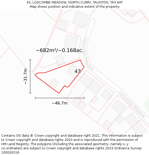 43, LOSCOMBE MEADOW, NORTH CURRY, TAUNTON, TA3 6AT: Plot and title map