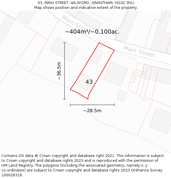 43, MAIN STREET, WILSFORD, GRANTHAM, NG32 3NU: Plot and title map