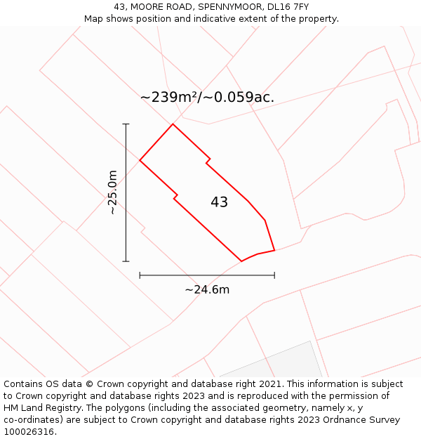 43, MOORE ROAD, SPENNYMOOR, DL16 7FY: Plot and title map