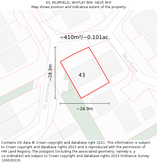 43, MUIRFIELD, WHITLEY BAY, NE25 9HY: Plot and title map