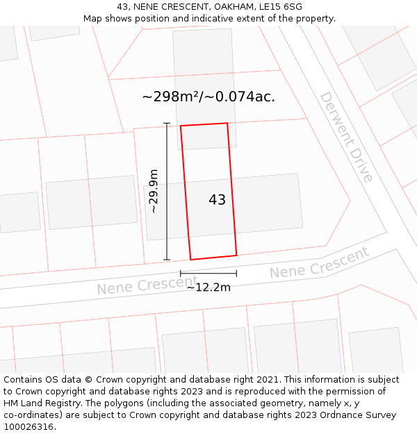 43, NENE CRESCENT, OAKHAM, LE15 6SG: Plot and title map