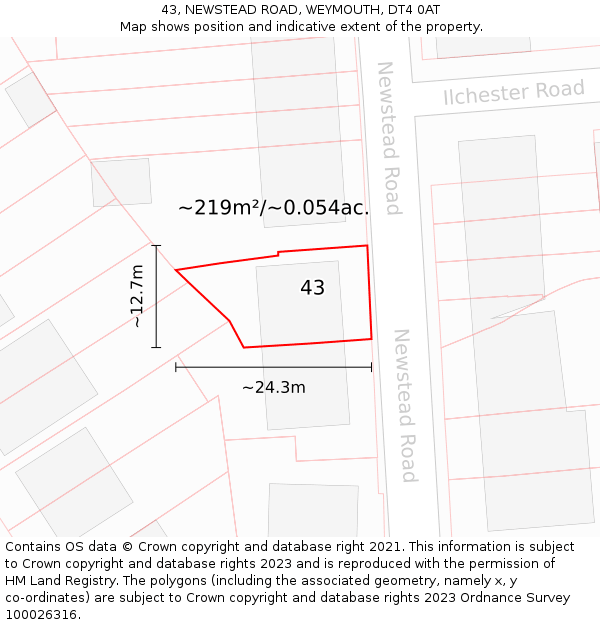 43, NEWSTEAD ROAD, WEYMOUTH, DT4 0AT: Plot and title map