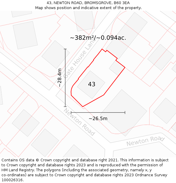 43, NEWTON ROAD, BROMSGROVE, B60 3EA: Plot and title map