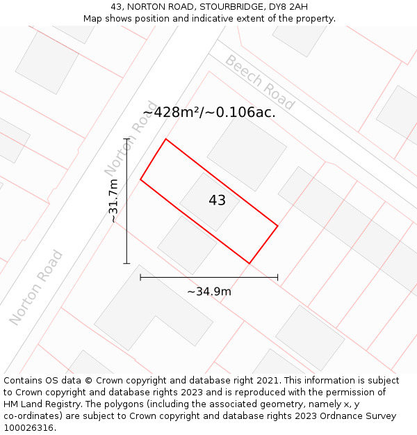 43, NORTON ROAD, STOURBRIDGE, DY8 2AH: Plot and title map