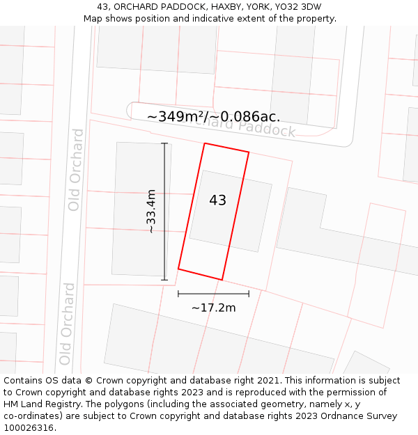 43, ORCHARD PADDOCK, HAXBY, YORK, YO32 3DW: Plot and title map