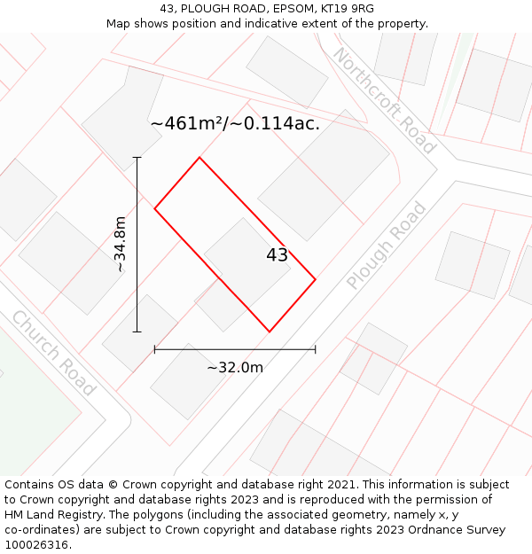 43, PLOUGH ROAD, EPSOM, KT19 9RG: Plot and title map