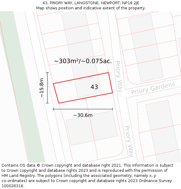 43, PRIORY WAY, LANGSTONE, NEWPORT, NP18 2JE: Plot and title map