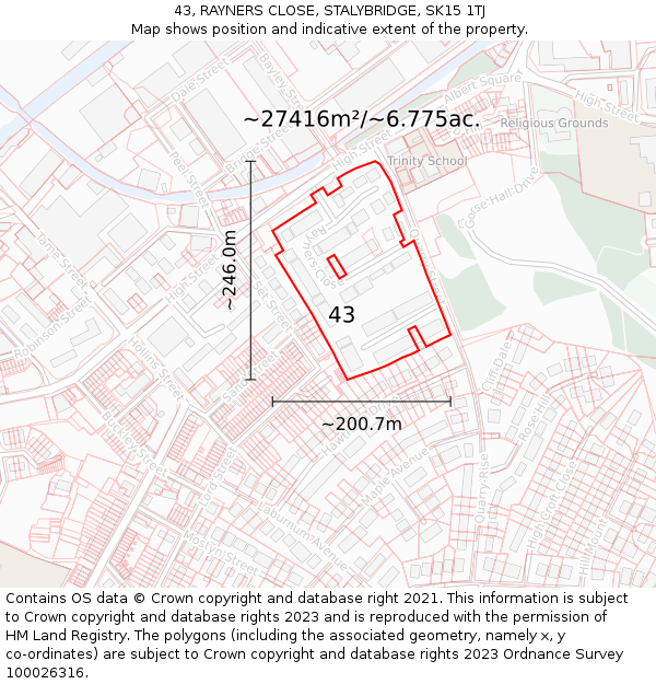 43, RAYNERS CLOSE, STALYBRIDGE, SK15 1TJ: Plot and title map