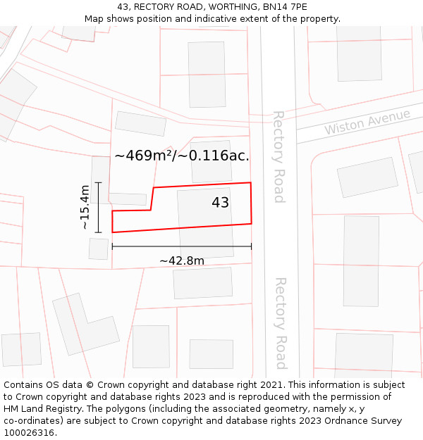 43, RECTORY ROAD, WORTHING, BN14 7PE: Plot and title map